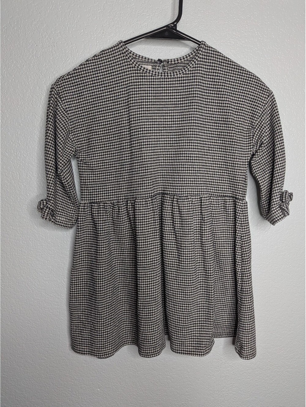 Zara Kids Girls Black White Gingham Check Long Sleeve Dress Size 6